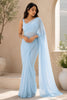 Stylish Sky Blue Plain Georgette Saree for Women