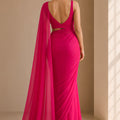 Vibrant Rani Pink Plain Georgette Saree for Women