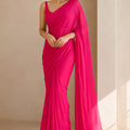 Vibrant Rani Pink Plain Georgette Saree for Women