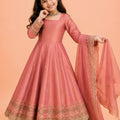 Elegant Pink Fendy Silk Embroidered Anarkali Suit with Dupatta for Girls