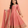 Elegant Pink Fendy Silk Embroidered Anarkali Suit with Dupatta for Girls