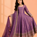 Stylish Purple Fendy Silk Embroidered Anarkali Suit with Dupatta for Girls