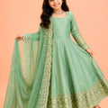Refreshing Mint Green Fendy Silk Embroidered Anarkali Suit with Dupatta for Girls