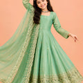 Refreshing Mint Green Fendy Silk Embroidered Anarkali Suit with Dupatta for Girls