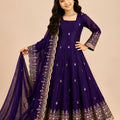 Stunning Purple Fendy Silk Embroidered Anarkali Suit with Dupatta for Girls