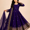 Stunning Purple Fendy Silk Embroidered Anarkali Suit with Dupatta for Girls