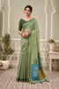 Elegant Pista Green Cotton Hand Block Print Work Saree