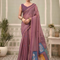 Stylish Dusty Mauve Cotton Hand Block Print Work Saree