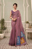 Stylish Dusty Mauve Cotton Hand Block Print Work Saree