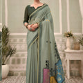 Gracefull Sage Green Cotton Hand Block Print Work Saree