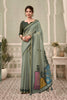 Gracefull Sage Green Cotton Hand Block Print Work Saree