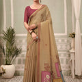 Stylish Beige Cotton Hand Block Print Work Saree