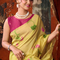 Gorgeous Yellow Khadi Cotton Printed Work Saree
