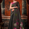 Premium Black Khadi Cotton Printed Work Saree