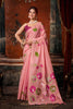 Beautiful Pink Khadi Cotton Printed Work Saree