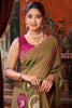 Elegant Brown Khadi Cotton Printed Work Saree