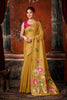 Stylish Mustard Yellow Khadi Cotton Printed Work Saree
