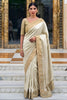 Elegant Cream Pure Kanjivaram Silk Embroidery Work Cutwork Designer Saree