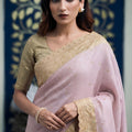 Beautiful Pink Pure Kanjivaram Silk Embroidery Work Cutwork Designer Saree