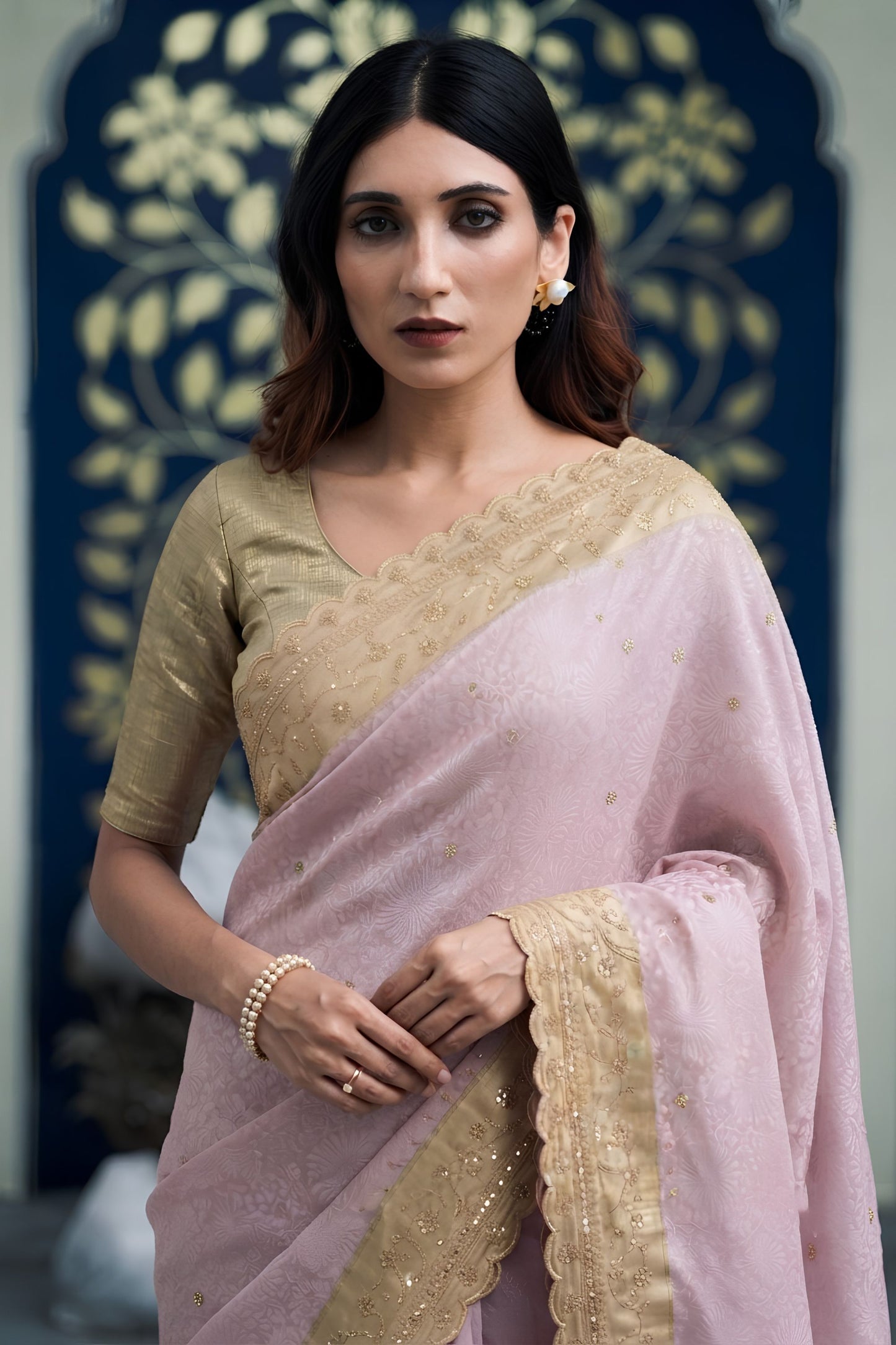 Beautiful Pink Pure Kanjivaram Silk Embroidery Work Cutwork Designer Saree