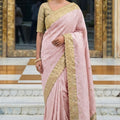 Stylish Baby Pink Pure Kanjivaram Silk Zari Butti Designer Saree
