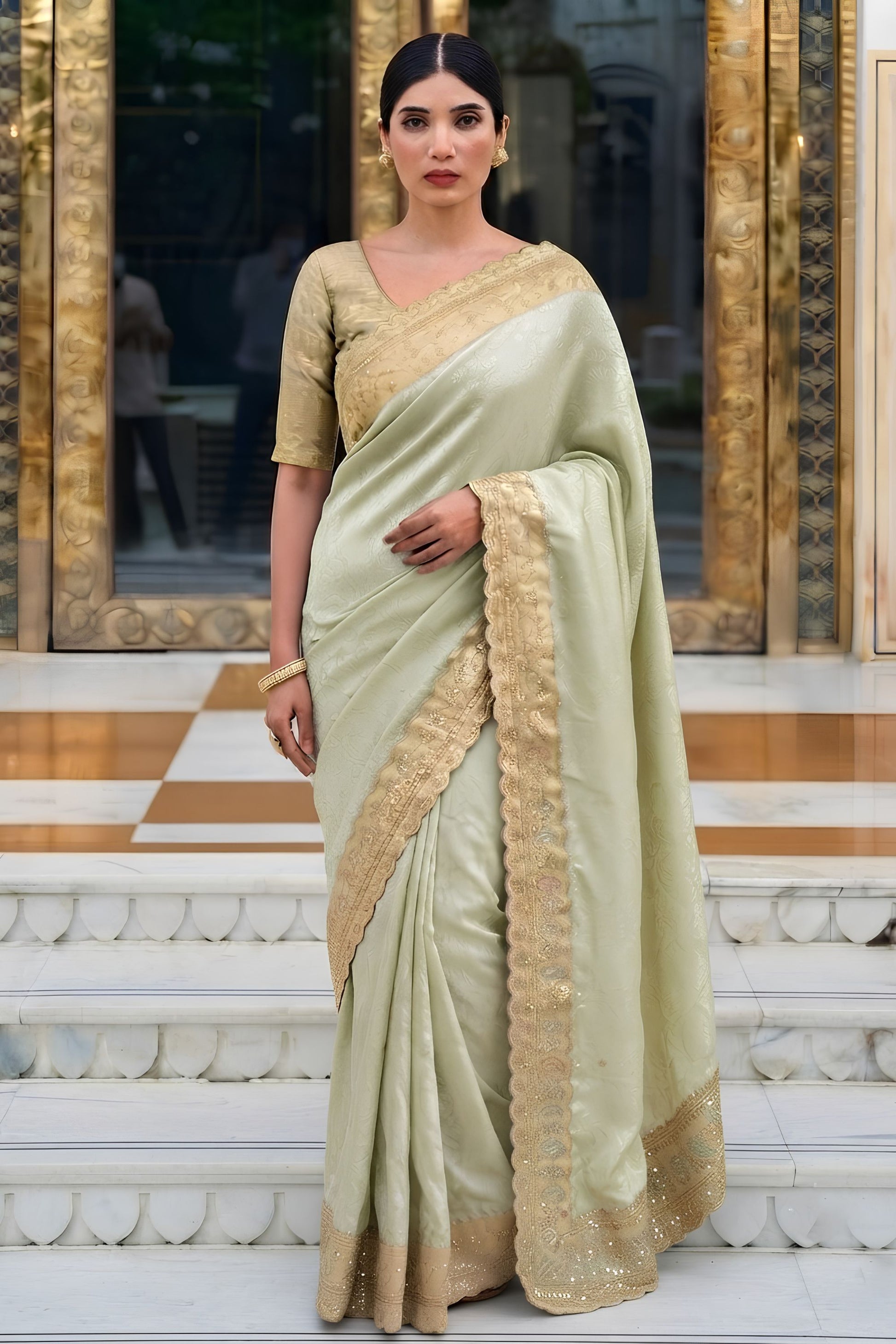 Lovely Pastel Green Pure Kanjivaram Silk Zari Butti Designer Saree