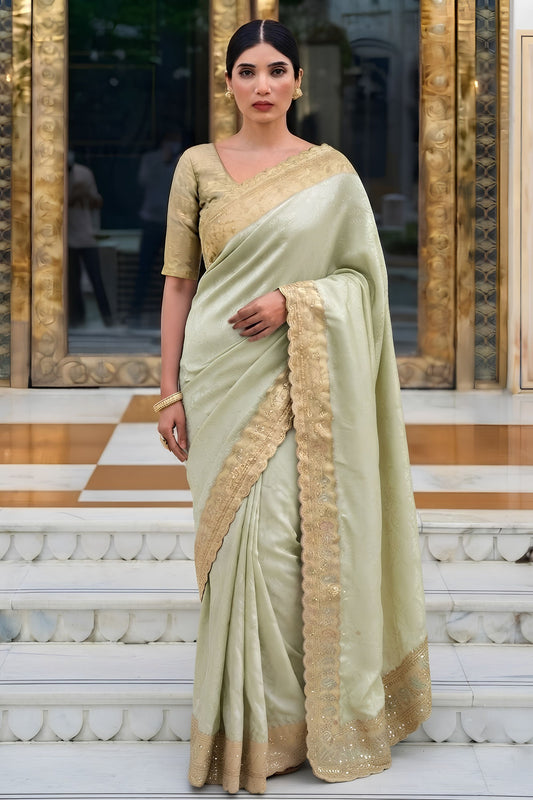 Lovely Pastel Green Pure Kanjivaram Silk Zari Butti Designer Saree