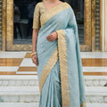 Royal Ice Blue Pure Kanjivaram Silk Zari Butti Designer Saree