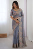 Stunning Gray Soft Chiffon Embroidery Cutwork Work Border Saree for Women