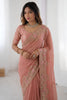 Elegant Peach Pink Soft Moss Chiffon Embroidered Saree Cutwork Border for Women