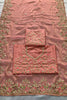 Elegant Peach Pink Soft Moss Chiffon Embroidered Saree Cutwork Border for Women