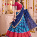 Stunning Red and Blue Tasar Silk Designer Lehenga Choli with Printed Skirt and Dupatta