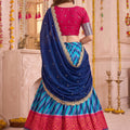 Stunning Red and Blue Tasar Silk Designer Lehenga Choli with Printed Skirt and Dupatta