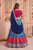 Stunning Red and Blue Tasar Silk Designer Lehenga Choli with Printed Skirt and Dupatta