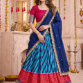 Stunning Red and Blue Tasar Silk Designer Lehenga Choli with Printed Skirt and Dupatta