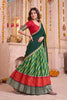Elegant Green and Red Tasar Silk Designer Lehenga Choli with Printed Skirt and Dupatta