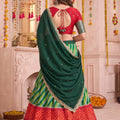 Elegant Green and Red Tasar Silk Designer Lehenga Choli with Printed Skirt and Dupatta
