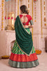 Elegant Green and Red Tasar Silk Designer Lehenga Choli with Printed Skirt and Dupatta