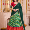 Elegant Green and Red Tasar Silk Designer Lehenga Choli with Printed Skirt and Dupatta