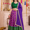 Stylish Purple and Green Tasar Silk Designer Lehenga Choli with Printed Skirt and Dupatta