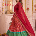 Admirable Red and Green Tasar Silk Designer Lehenga Choli with Printed Skirt and Dupatta