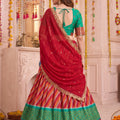 Admirable Red and Green Tasar Silk Designer Lehenga Choli with Printed Skirt and Dupatta