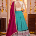 Elegant Teal Green Rayon Printed Designer Lehenga Choli with Magenta Dupatta