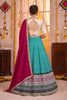Elegant Teal Green Rayon Printed Designer Lehenga Choli with Magenta Dupatta