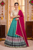 Elegant Teal Green Rayon Printed Designer Lehenga Choli with Magenta Dupatta