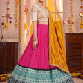Stunning Rani Pink Rayon Printed Designer Lehenga Choli with Mustard Yellow Dupatta