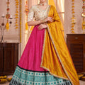 Stunning Rani Pink Rayon Printed Designer Lehenga Choli with Mustard Yellow Dupatta