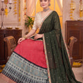 Stylish Red Rayon Printed Designer Lehenga Choli with Dark Green Dupatta