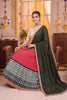 Stylish Red Rayon Printed Designer Lehenga Choli with Dark Green Dupatta