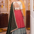 Stylish Red Rayon Printed Designer Lehenga Choli with Dark Green Dupatta